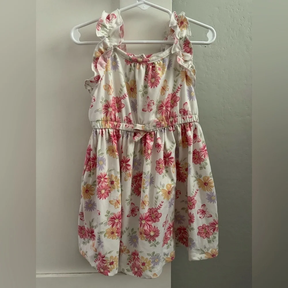 Little Lass Floral Ruffle Sleeve Dress 2T Pink Orange Spring